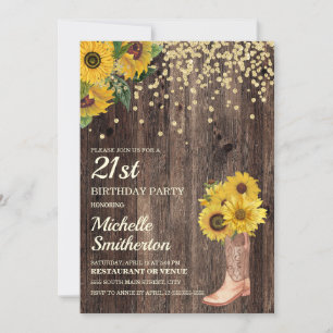Rustieke zonnebloemlaarzen Glitter 21e verjaardag Kaart