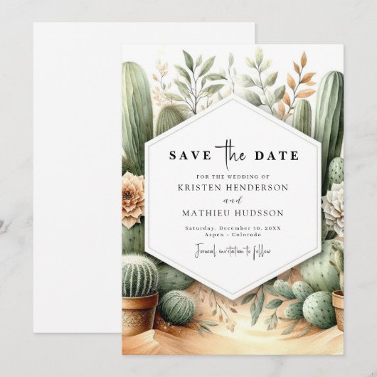 Rustieke zuidelijke cactus bruiloft save the date (Voorkant / Achterkant)