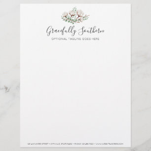 Rustieke Zuidelijke Katoen Bloemen Groen Loof Logo Gepersonaliseerd Briefhoofd