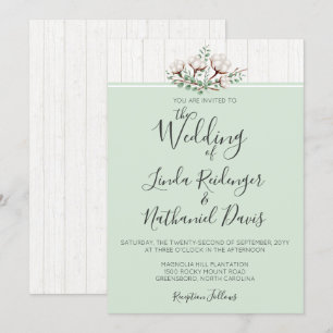 Rustieke Zuidelijke Katoen & Houten Uitnodiging va