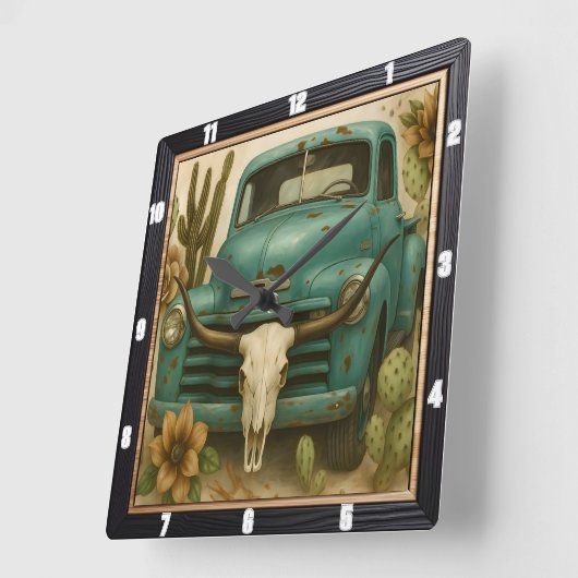 Rustieke Zuidwestelijke Vrachtwagenschedel Vierkante Klok (Hoek)