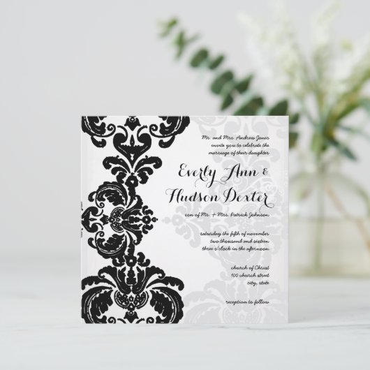 Rustieke  Zwart Damask Bruiloft Save the Date Kaart (Staand voorkant)