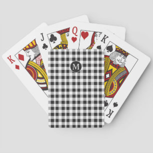 Rustieke zwart-wit Buffalo Plaid Monogrammed Pokerkaarten