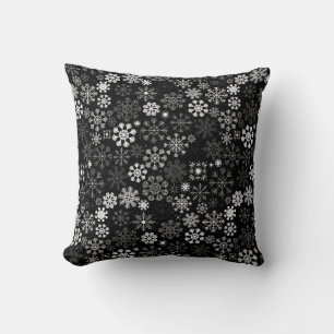Rustieke Zwart-Wit Feestelijke Sneeuwvlokken Kussen
