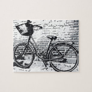 Rustieke zwart wit  fiets legpuzzel