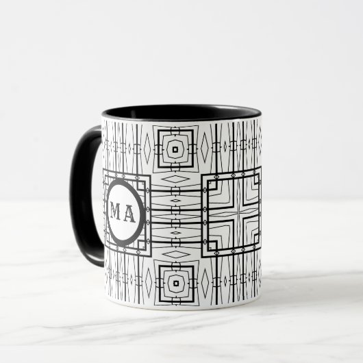 Rustieke zwart-wit geometrisch design koffie Mok (Voorkant links)