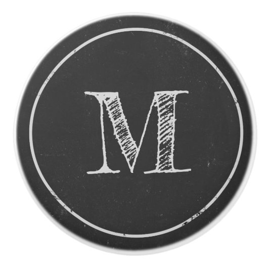 Rustieke zwart-wit Monogrammed Ladeknop Keramische Knop (Voorkant)