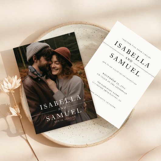 Rustieke zwart-wit overlay foto bruiloft kaart