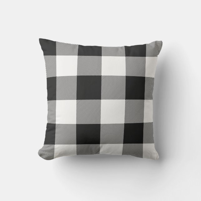 Rustieke zwart-witte Buffalo Check Plaid Buitenkussen (Voorkant)