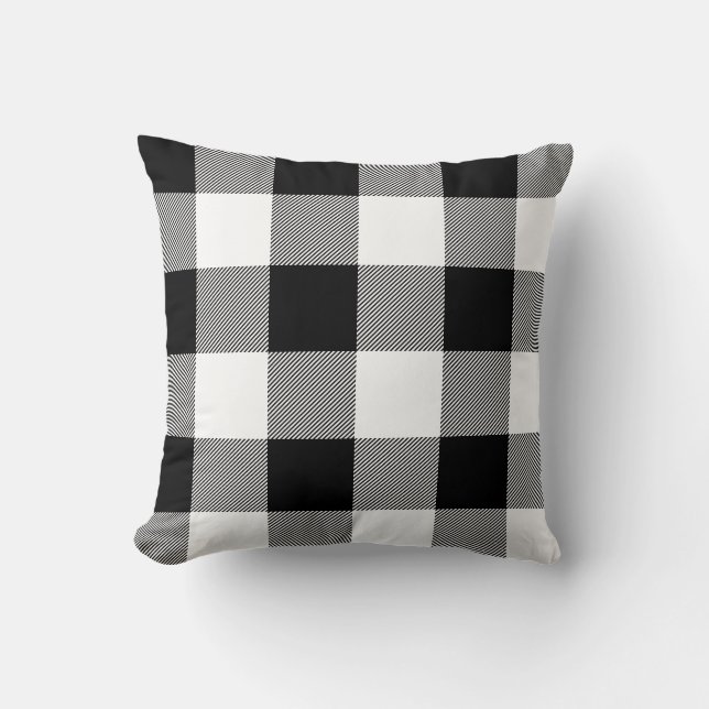 Rustieke zwart-witte Buffalo Check Plaid Kussen (Voorkant)