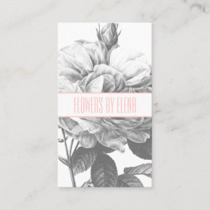 Rustieke zwart-witte rozenbloemen blush roze visitekaartje