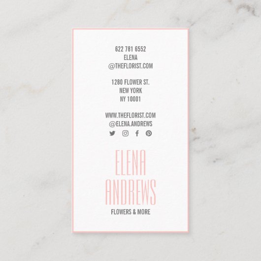 Rustieke zwart-witte rozenbloemen blush roze visitekaartje (Achterkant)