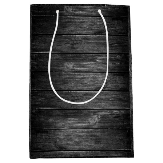 Rustieke zwarte en witte houten tint medium cadeauzakje (Voorkant)