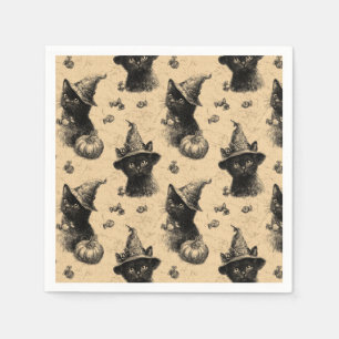 Rustieke  Zwarte Kattenheks Halloween Patroon Servet
