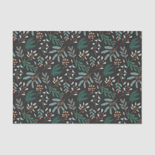 Rustieke zwarte Kerstmis gebladerte patroon Tissuepapier (Voorkant)