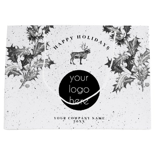 Rustieke Zwarte Witte Kerstvakantie Zakelijk Logo  Groot Cadeauzakje (Voorkant)