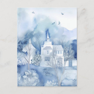 Rustig Blauw Dorp – Boho Landschap Briefkaart