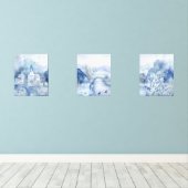 Rustig blauw dorp – Boho Landschap Muurkunst Sets (Houten vloer)