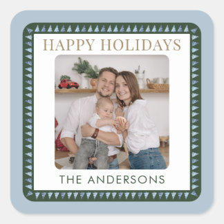 Rustig Blauw Groene Kerstboomrand Foto Vierkante Sticker