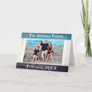 Rustig Blauw Houten Frame Familie Naam Foto Kaart