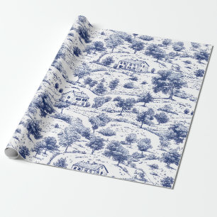 Rustig Blauw Platteland Toile Patroon Cadeaupapier