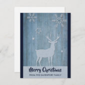 Rustig Blauw Rendier Landelijke Kerstmis Feestdagenkaart (Voorkant / Achterkant)