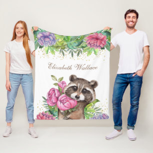 Rustig bos bosland Cute bloemige wasbeer Fleece Deken