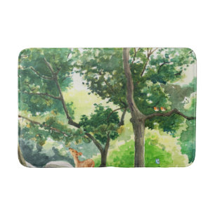 Rustig bos herten watercolor kunst badmat