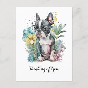 Rustig "Boston" Gezicht Boston Puppy Bril Bloem Briefkaart