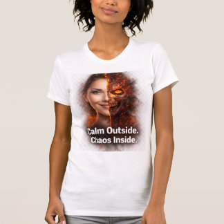 Rustig Buiten Chaos Binnen Vuur Schedel Dubbel Gez T-shirt