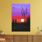 Rustig Canvasprint Meer Zonsondergang - Aquarel Canvas Afdruk (Insitu (Woonkamer))