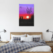 Rustig Canvasprint Meer Zonsondergang - Aquarel Canvas Afdruk (Insitu (Slaapkamer))