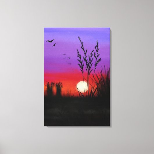 Rustig Canvasprint Meer Zonsondergang - Aquarel Canvas Afdruk (Voorkant)