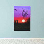 Rustig Canvasprint Meer Zonsondergang - Aquarel Canvas Afdruk (Insitu (Houten vloer))