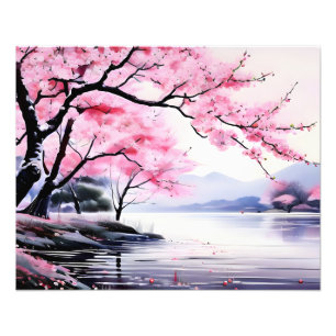 Rustig Cherry Blossom Lake Foto Afdruk