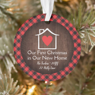 Rustig eerste kerstfeest nieuw huis hart geruit fo ornament