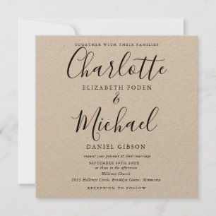 Rustig Elegante Zwarte Script Kraft Trouwdag Kaart