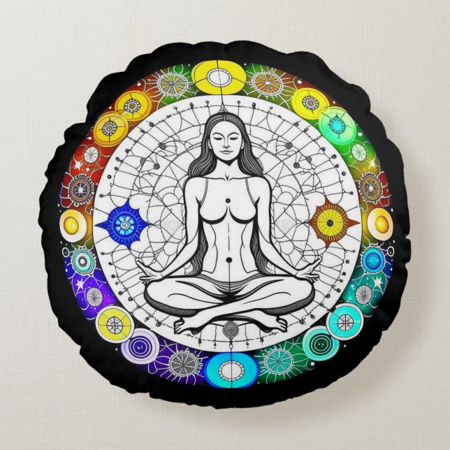 Rustig en serene vreedzame meditatie rond kussen (Voorkant)