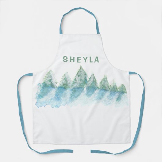 Rustig en Vreedzaam Winterbos Waterverf Naam Schort (Voorkant)