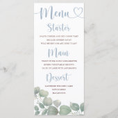 Rustig Eucalyptus Loof Blauw Bruiloft Menu (Voorkant)