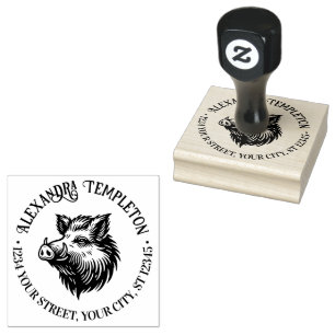 Rustig everzwijnenhoofd naam retouradres #1P Rubberstempel
