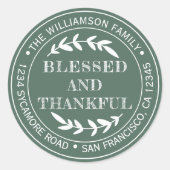 Rustig Gelukkig Thanksgiving Retouradres Groen Ronde Sticker (Voorkant)