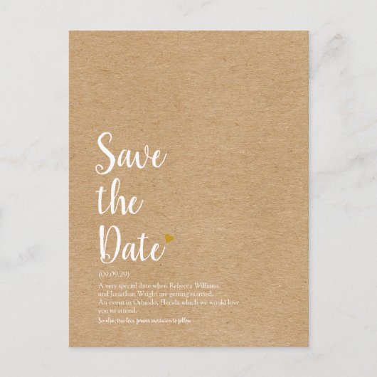 Rustig Gold Heart Script Save the Date Definition Aankondigingskaart (Voorkant)