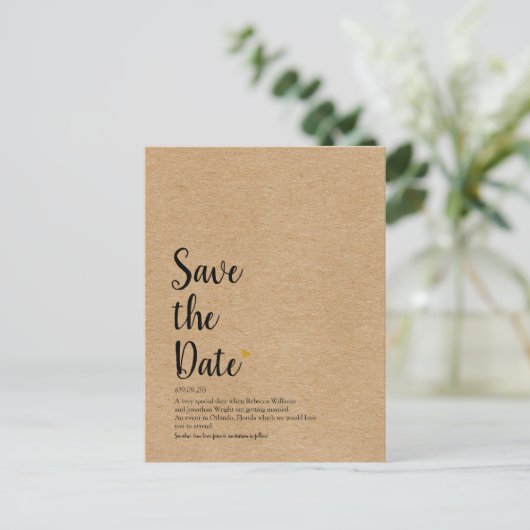 Rustig Gold Heart Script Save the Date Definition Briefkaart (Staand voorkant)