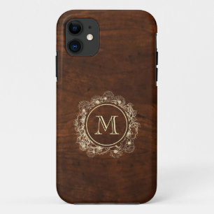 Rustig gouden monogram hout iPhone 11 hoesje