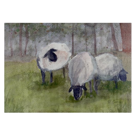 Rustig grazende schapen snijplank (Voorkant)