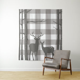 Rustig Grijs Buffalo Plaid Geruite Hert & Berk Wandkleed