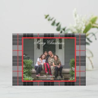 Rustig grijs geruit flanel kerstfoto  feestdagenkaart