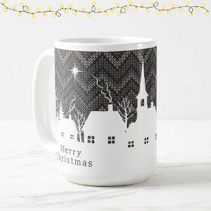Rustig Grijs Kerst Dorp Chevron Breiwerk  Koffiemok