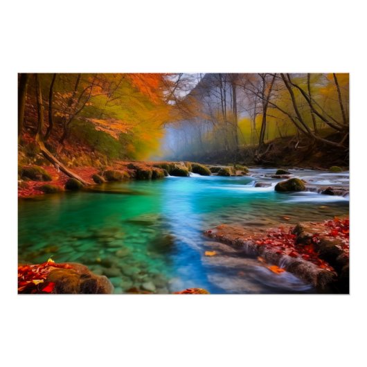 Rustig herfst rivierlandschap perfect poster (Voorkant)